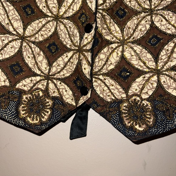 Vintage Vest Womens Med Brown Beaded Steampunk Whimsigoth Boho 90s Batik Tienda - Picture 7 of 16